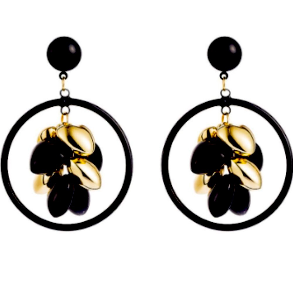 Tassel circular black hoop earrings